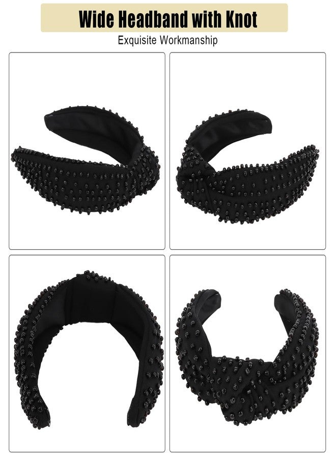 Ondder Black Pearl Knotted Headband for Women's Hair Cloth Headbands, One Size Fits All, Wide Application for Her - Image 4